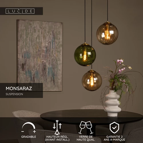 Lucide MONSARAZ - Suspension - Ø 35 cm - 3xE27 - Vert - USP